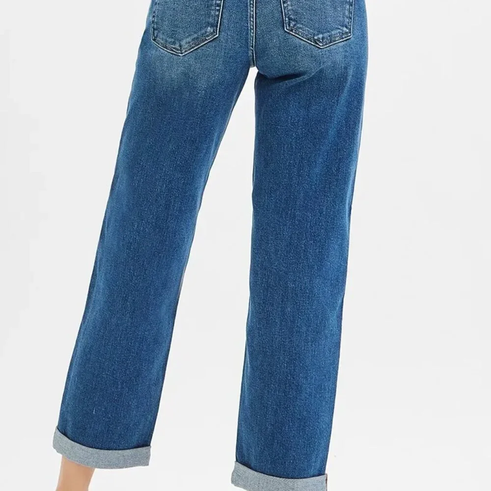 RISEN Full Size‎ Mid Rise Boyfriend Roll Up Jeans Plus Size